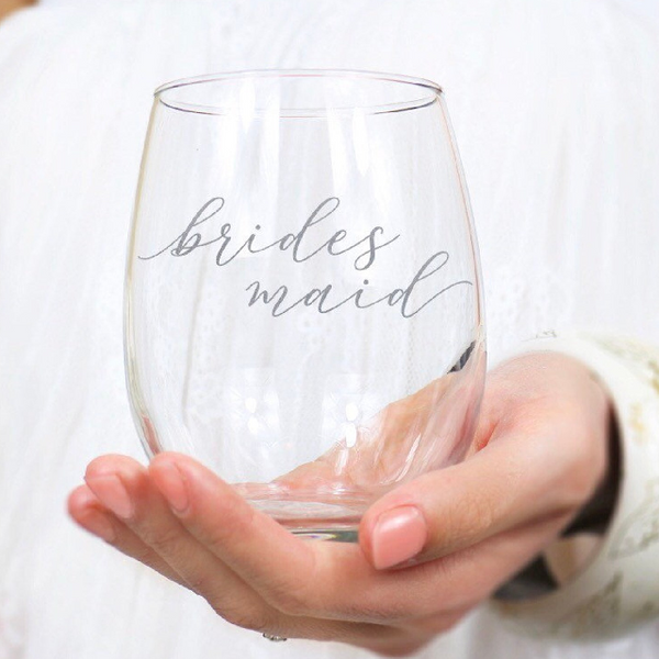 Bridesmaid wine glass- bride wine glass- maid of honor gift- silver wine glass- bridesmaid proposal glasses- gift for bridesmaid- personalize