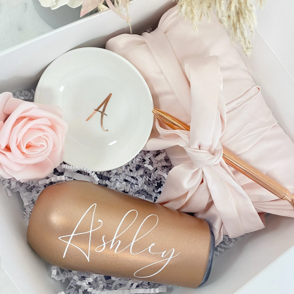 Bridesmaid proposal gift box- personalized bridesmaid Champagne flute - bridesmaid satin lace robe - bridal party robes - will you be my maid of honor