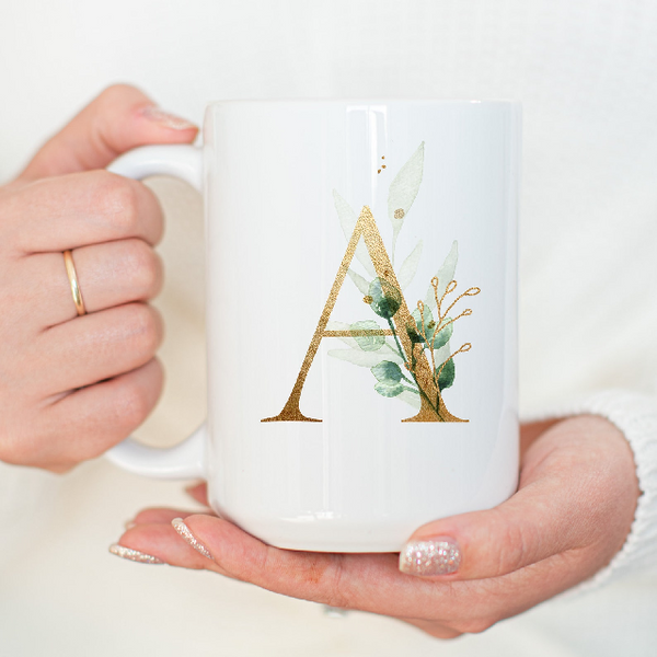 Initial mug - personalized name mug with golden initial- bridesmaid proposal mug- bridal party mug gift for best friend- gift for her idea