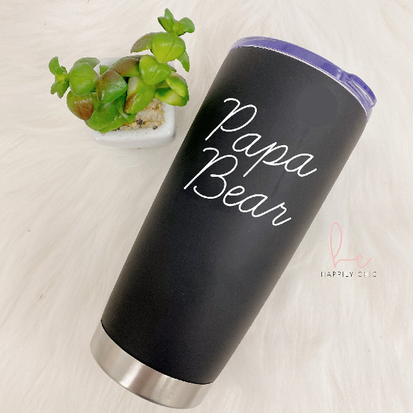 Papa bear coffee tumbler- custom matte black stainless steel travel mug tumbler- gift for dad to be- fathers day gift idea for new daddy