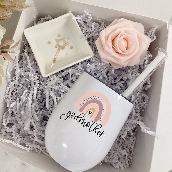 Godmother proposal box idea- fairy godmother tumbler- will you be my godparents gift box- personalized godmother gift- rainbow god mom