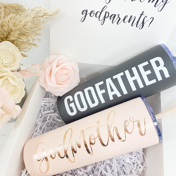 Will you be my godmother gift- godparents proposal gift baby announcement idea- fairy godmother tumbler- aunt gift- godfather proposal box