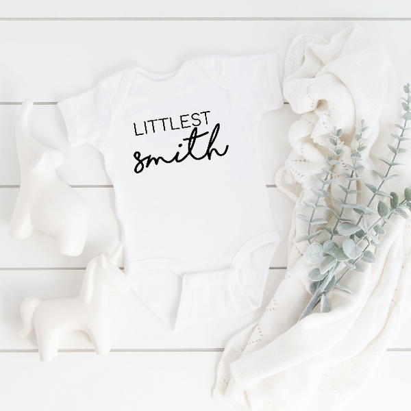 Littlest baby annoucement bodysuit- pregnancy reveal ideas- gender neutral gifts- baby gift basket- big brother shirt- baby brother shirt