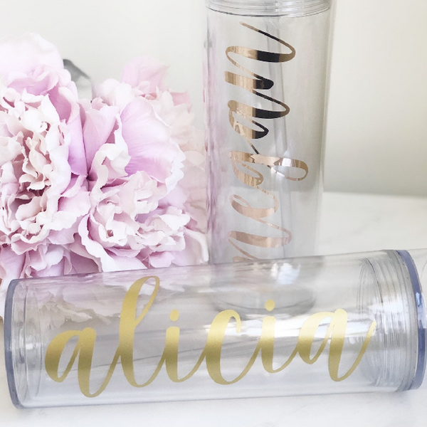 Bridesmaid water bottles - skinny tumbler for bridesmaid - personalized tumbler with name - gift for wedding party- bachelorette tumblers-