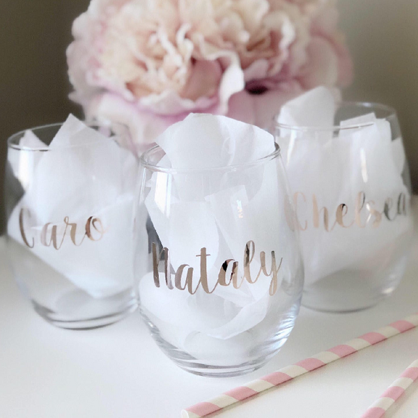 Bridesmaid wine glass- personalized wine glass- rose gold wine glass- bridesmaid proposal gift- wedding party gift- wedding wine glass-