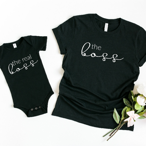 The boss the real boss mommy and me shirt set- matching family shirts- mothers day shirts- mama shirts- girl boss shirt- wife mom boss shirt