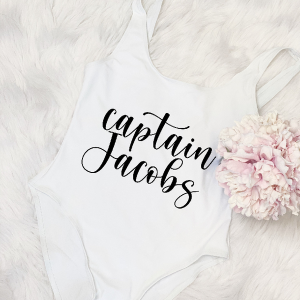 Personalized captain bathing suit- bride swimsuit- one piece custom swimsuit for bachelorette party swims- beach bridal- honeymoon swim wear