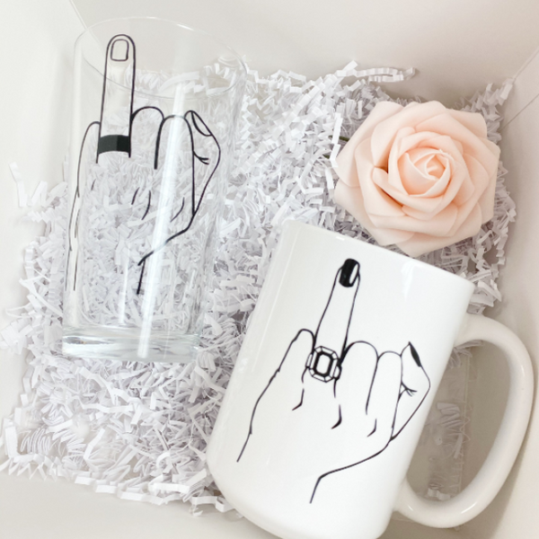 Couples ring finger gift set- beer glass and mug mr and mrs engagement gift box set- his and hers wifey and hubby wedding day gift idea