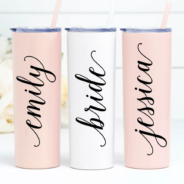 Bridesmaid proposal gift- bridesmaid stainless steel tumbler straw- maid of honor proposal- personalized bridesmaid tumblers tall skinny