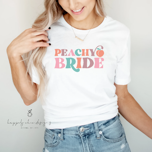 Peachy bride brides peaches bachelorette party t-shirt idea- bridal party shirts- Georgia bach babe girls weekend bridesmaid shirts just