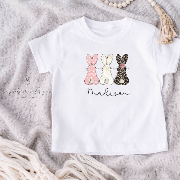 Personalized name Easter T-shirt- hoppy first Easter cheetah leopard bunny shirt- children easter shirt- matching family easter shirts