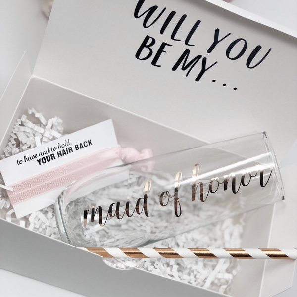 Will you be my maid of honor bridesmaid proposal gift box set - bridesmaid champagne flutes proposal- cant say i do gift for matron of honor