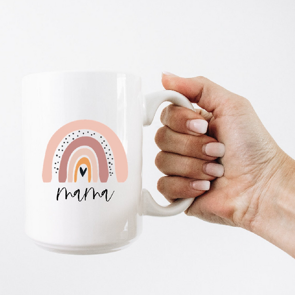 Rainbow mama mug - mama gifts- gift for new mom- mommy mugs- girl boy mom- baby shower gift- mamacita mug- rainbow heart design mug