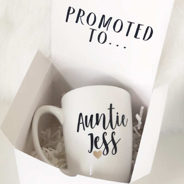 Baby announcement - pregnancy announcement ideas - promoted to mug set - auntie mug - mom to be - aunt to be mug- godmother proposal idea