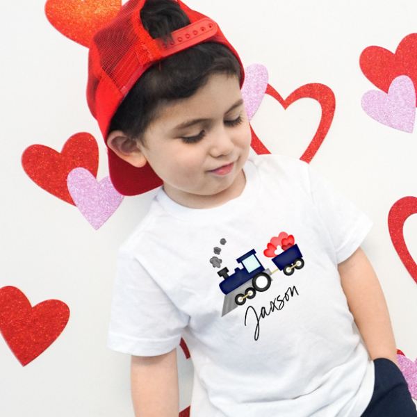 Personalized name valentines day shirt first valentines train t-shirt idea for kids toddler -cute funny sweetheart heart breaker baby tee-