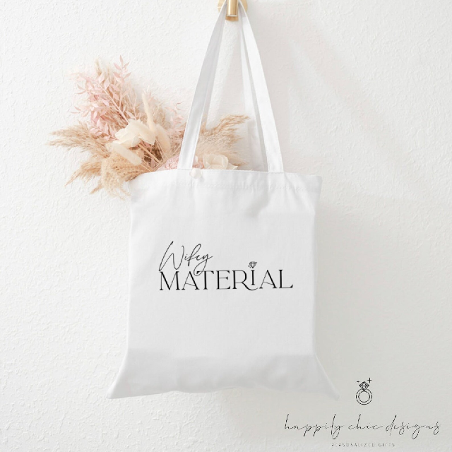 Wifey material totes engaged tote bag- bride bag gift for bride to be- future mrs engagement gift idea- bachelorette party bride gift box