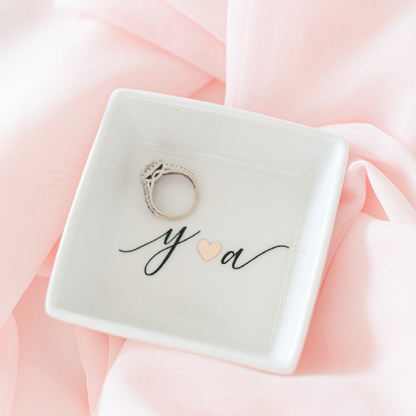 Initial ring dish- ring tray- jewelry ring dish tray- trinket dish- engagement gift idea for bride to be- monogram- personalized ring tray-