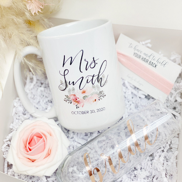 Future mrs mug - personalized bride mug - bride engagement gift box- gift box for bride to be- future mrs champagne flute engaged af gift