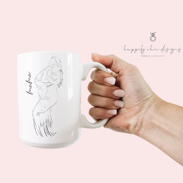 Mother’s Day custom drawn family mug- family illustration drawing personalized mama mug unique gift for mom grandma mother in law idea