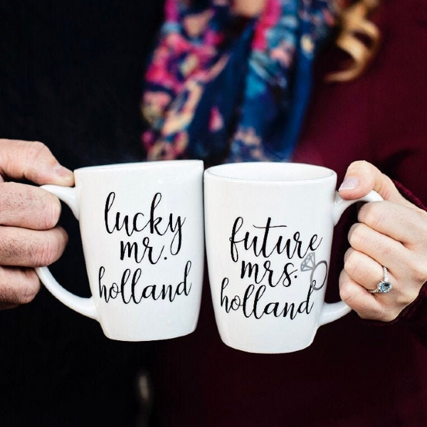 Future mrs lucky mr mug set- mr and mrs mugs- engagement mug gift for engaged couple- personalized engagement mrs mug- bride mug- engaged