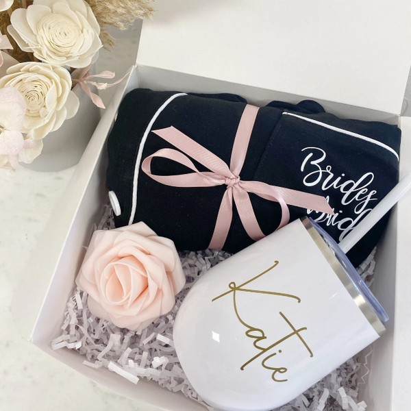 Bridesmaid proposal gift box- personalized bridesmaid wine tumbler - bridesmaid pajamas pjs - bridal party robes - will you be my moh box