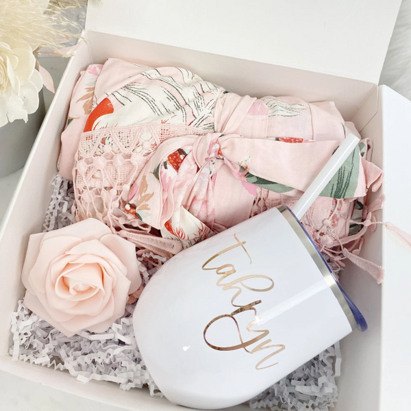 Bridesmaid proposal gift box- personalized bridesmaid wine tumbler- bridesmaid floral robe - bridal party robes - will you be my maid of honor