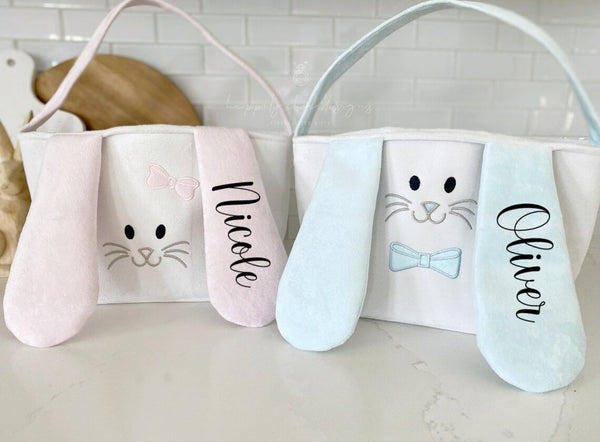 Custom name easter basket - egg hunt bunny face basket with kids names- easter bucket idea- personalized easter basket- children bunny bag