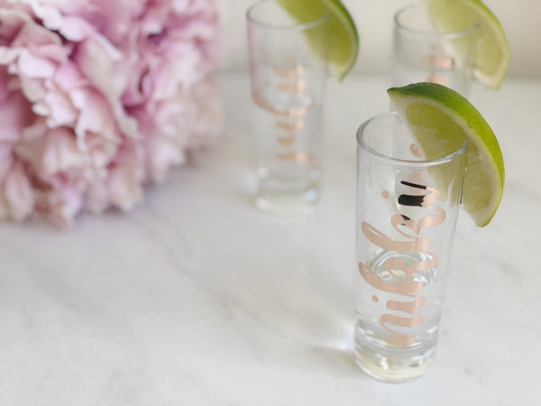 Personalized shot glasses- bridesmaid shot glass- bachelorette party shot glass gifts- bachelorette survival gifts - tequila shot glass