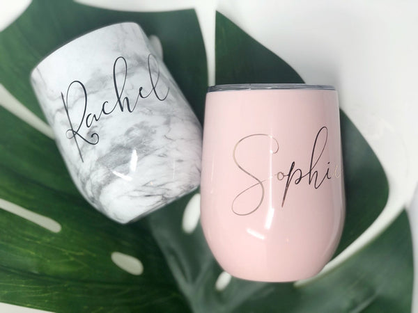 Bridal party wine tumblers- personalized pink bridesmaid wine tumbler- bachelorette tumbler gift idea bridesmaid proposal box - gift for her