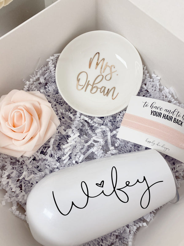 Bride gift box - wifey gift- personalized mrs ring dish - bride engagement gift box- champagne flute bride to be- future mrs ring dish-