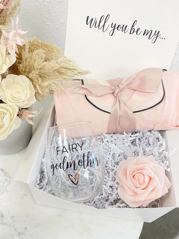 Fairy Godmother proposal box idea- godmother wine glass- will you be my godparents box- personalized godmother gift- fairy godmother box