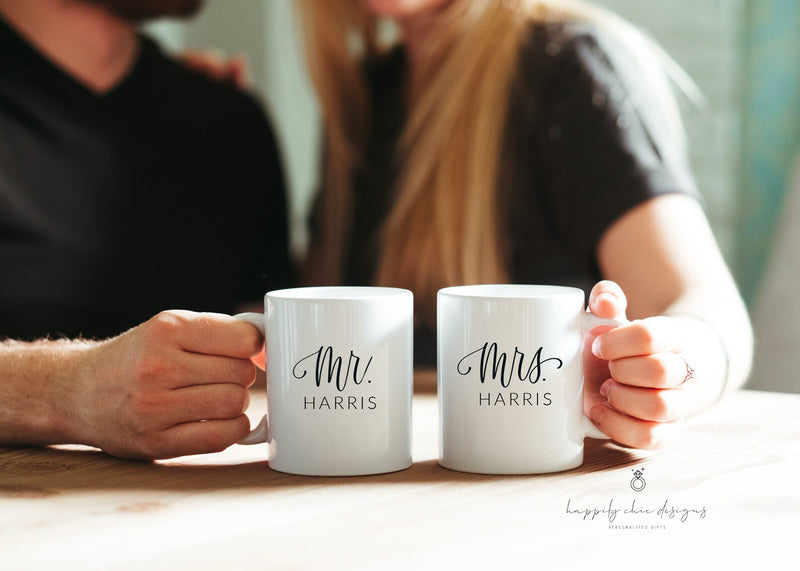 Couples gift box- mr and mrs mugs engagement gift box set- his and hers bride and groom wifey and hubby wedding day gift idea mrs ring dish