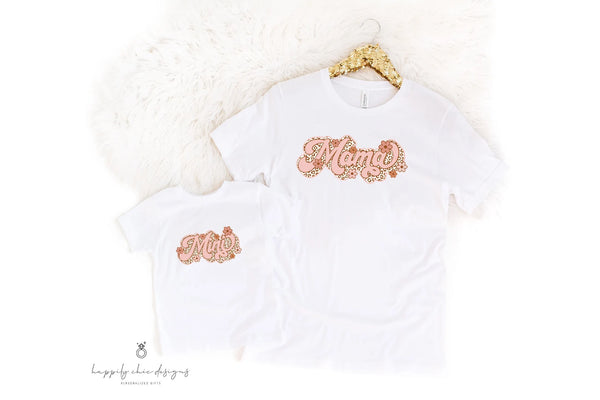 70s retro mama mini mommy and me shirt set- mothers day mother and daughter shirt- cheetah mama girl mom tees- mama and mini new mom gift