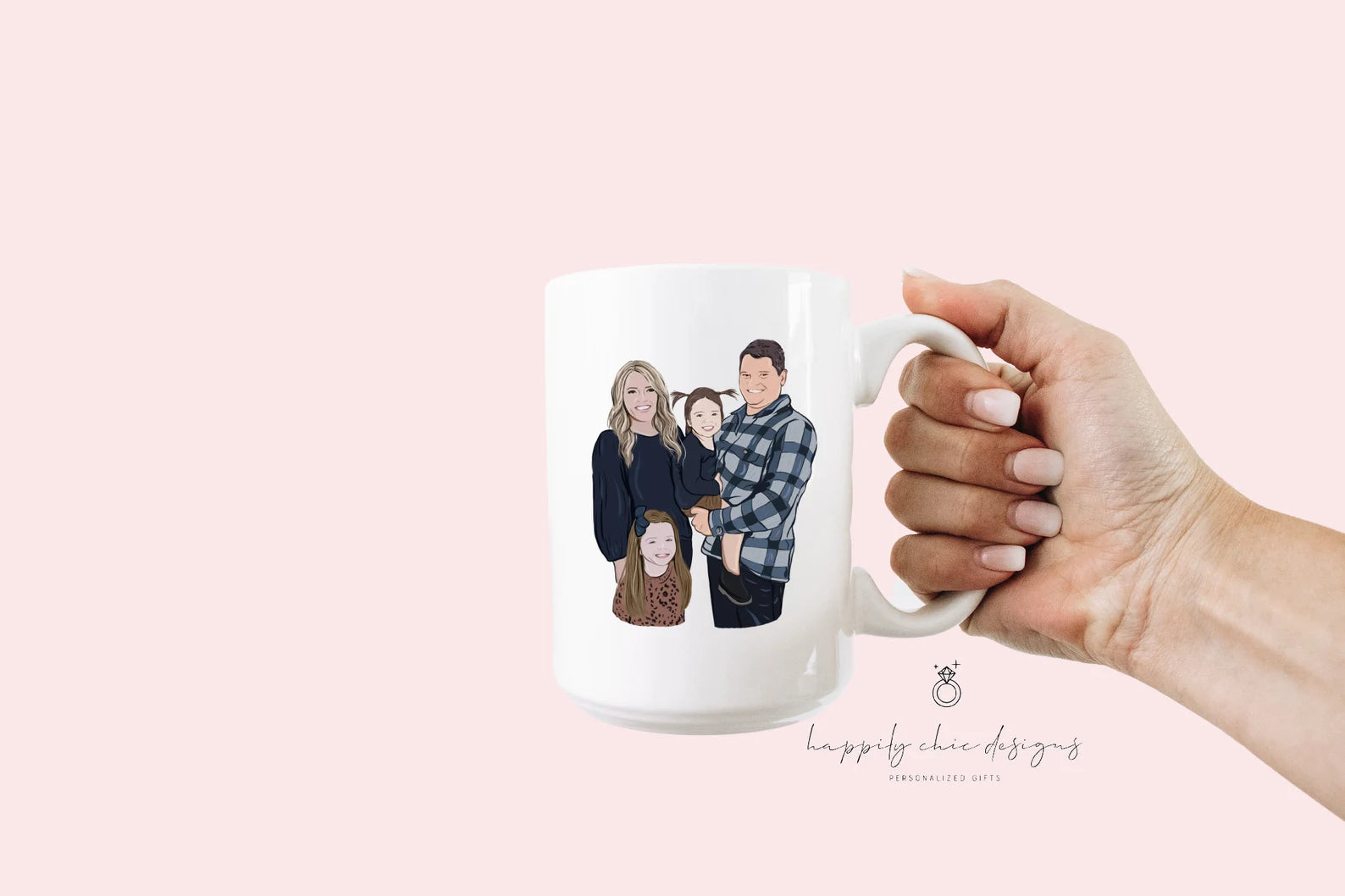 Mother’s Day custom drawn family mug- family illustration drawing personalized mama mug unique gift for mom grandma mother in law idea
