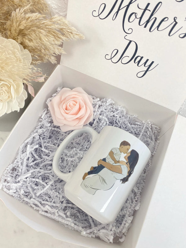 Mother’s Day box custom drawn family mug- family illustration drawing personalized mama mug unique gift for mom grandma mother in law idea