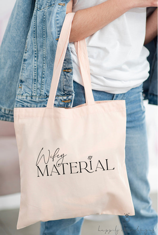 Wifey material totes engaged tote bag- bride bag gift for bride to be- future mrs engagement gift idea- bachelorette party bride gift box