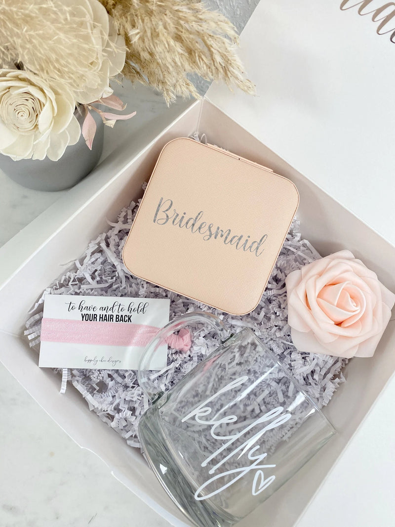 Clear glass mugs- personalized bridesmaid mugs- bridesmaid proposal box- custom mug- bridesmaid gifts- gift for maid of honor proposal box