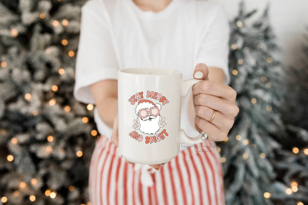 Santa mug stay merry and bright- christmas mug- gift for her- coworker gift secret Santa mug vintage retro Christmas funny mug stocking