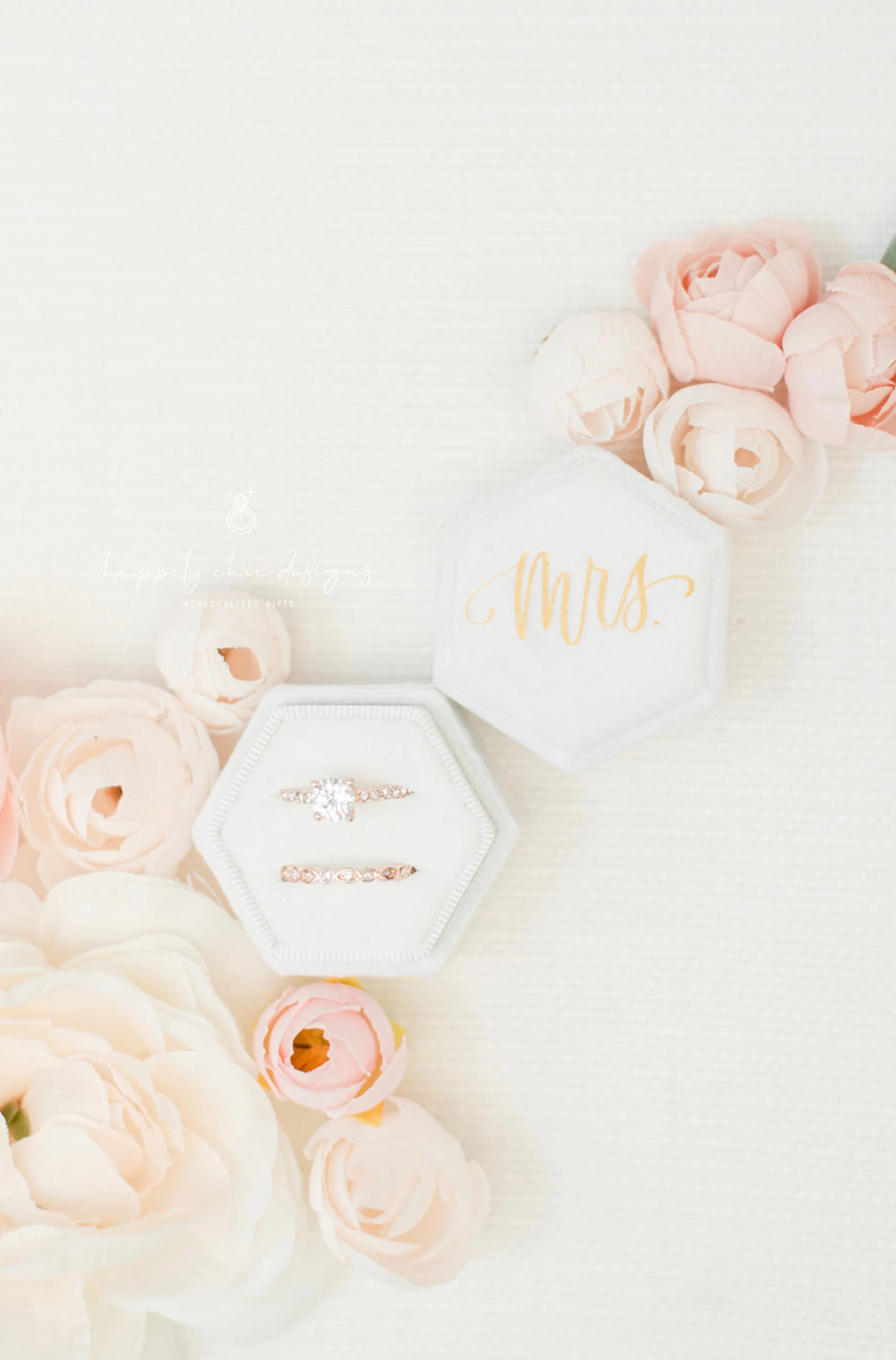 Velvet ring box - personalized initial wedding ring box- hexagon double slot modern ring box- engagement ring holder box gift for bride mrs