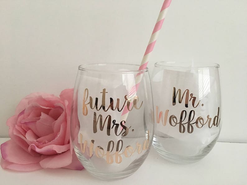 Future mrs wine glass- bride gift- engagement gift- rose gold wine glass- future mrs- bride wine glass- bride to be gift- personalized