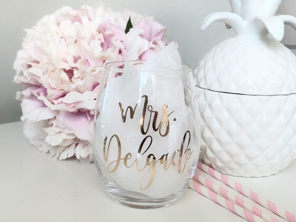 Personalized mrs wine glass- wifey wine glass- bride wine glass- mrs wine glass- future mrs wine glass- future mrs gift- bridal shower gift-