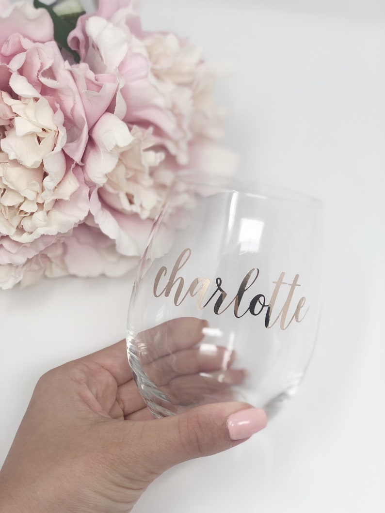 Bridesmaid wine glass- bridesmaid proposal wine glass- bridesmaid gift ideas- personalized wine glass- rose gold wine glass- rose gold bride