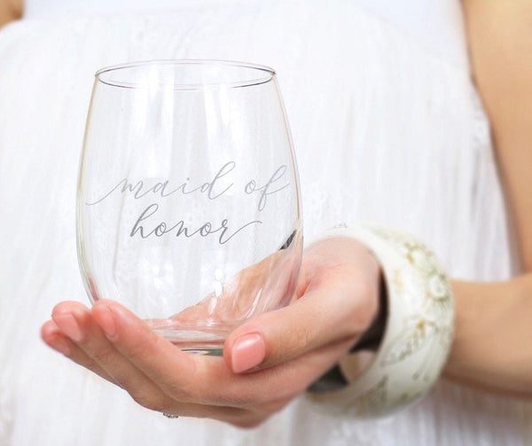 Bridesmaid wine glass- bride wine glass- maid of honor gift- silver wine glass- bridesmaid proposal glasses- gift for bridesmaid- personalize