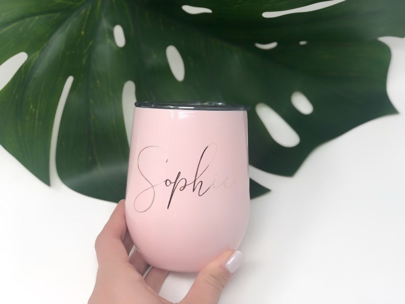 Bridal party wine tumblers- personalized pink bridesmaid wine tumbler- bachelorette tumbler gift idea bridesmaid proposal box - gift for her