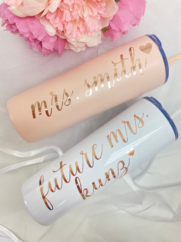 Personalized future mrs stainless steel tumbler- future mrs engagement gift- gift for bride to be- bride tumbler with straw- wifey tumbler