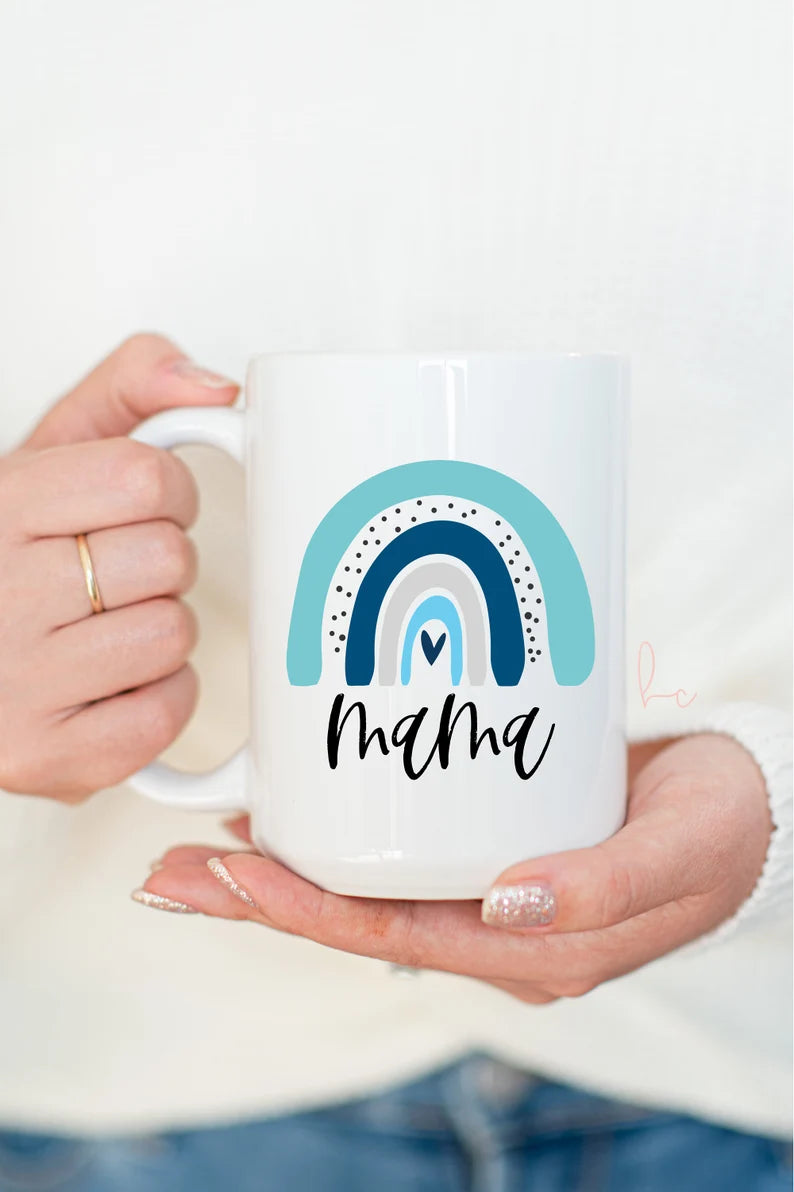 Rainbow mama mug Mommy necklace gift box set- new mom mothers day gift idea- baby shower gift idea- gift for mom jewelry box mommy to be