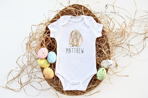 Personalized name Easter bunny T-shirt- hoppy first Easter baby boy first easter shirt- children easter tee- matching family easter shirts