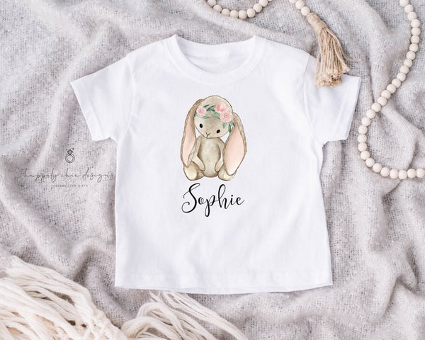 Personalized name Easter T-shirt- hoppy first Easter baby girl floral bunny shirt- children easter shirt- matching family easter shirts