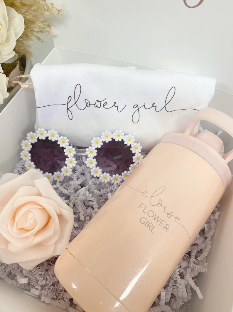Flower girl proposal gift box- will you be my flower girl- flower girl shirt- personalized tumbler cup- flower girl daisy sunglasses