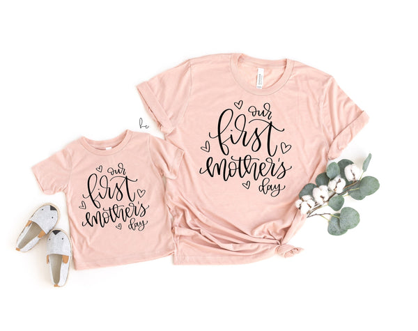 Our first mothers day matching mommy and me shirts- baby bodysuit mothers day t-shirt- family shirts- mama shirts- gift for new mom toddler